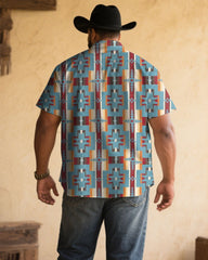 Men's Plus Size Western Denim Classic Color Print Short Sleeve Shirt