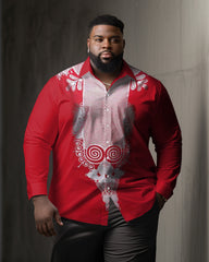 Men's Classic Casual Plus Size Red Graphic Long Sleeve Lapel Shirt