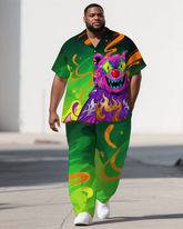 Big Men's Clown Bear Dreamy Gradient Style Fashion Casual Short Sleeve Shirt Pants Set