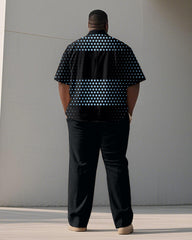 Men's Plus Size Black Poll Dot Print Short Sleeve Shirt Trousers Suit
