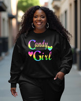 Women's Plus Size Candy Girl Long Sleeve Crewneck Sweatshirt