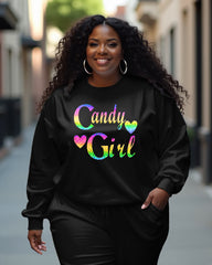 Women's Plus Size Candy Girl Long Sleeve Crewneck Sweatshirt