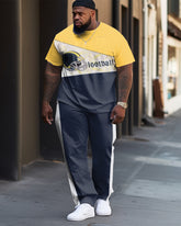 Men's Plus Size Football Color-Blocked Casual Street Short-Sleeved Trousers Casual Two-Piece Set