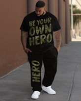 Men's Plus Size Be Your Own Hero Print T-Shirt Trousers Suit