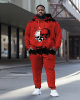 Men's Large Size Skull Smudged Hoodie Two-Piece Set