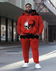 Men's Large Size Skull Smudged Hoodie Two-Piece Set