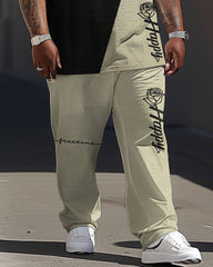 Street Simple Colorblock Rose Letter Print Large Men's Set