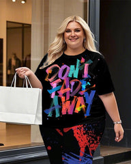 Women's Plus Size Don’t Fade Away T-Shirt and Print Trousers Suit