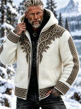 Men's Vacation Casual Retro Viking Print Zip-up Hooded Sweater