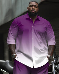 Big Tall Men's Purple Gradient Long Sleeve Lapel Shirt and Pants Set