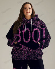 Women's Casual Daily Shiny Spider Web BOO Print Plus Size Hoodie Suit