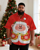 Big & Tall Men's Santa Claus Cartoon Print Short Sleeve Shirt