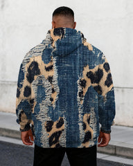 Big & Tall Men's Faux Leopard Denim Graffiti-Print Hoodie