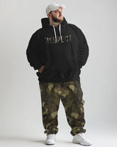 Men's Street Fashion Camouflage Alphabet Print Big and Tall Hoodie Set