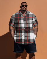 Men's Plus Size Simple Plaid Short Sleeve Shirt And Shorts Set