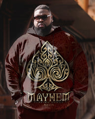 Men's Plus Size Casual Classic Pattern Poker Hoodie Two-Piece Set