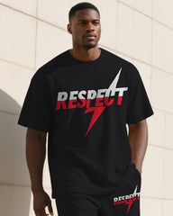 Men's Plus Size Black RESPECT Letter Print T-Shirt Trousers Suit