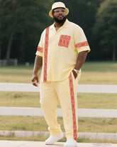 Big Boy Must Have 2025 Fashion High Sense Natural Yellow Creative Lines Short Sleeve Shirt Trousers Suit