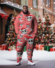 Men's Large Size Santa Hat Skeleton Hoodie Set of Two