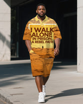 Men's PRISON Lettering Theme Desert Printed Big and Tall Short Sleeve Polo Shirt Shorts Set