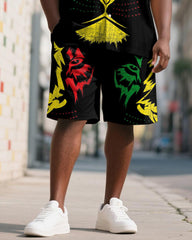Men's Plus Size Juneteenth Tiger Tree Of Life Print Shirt Shorts Suit