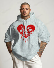 Cotton-Double Bone Love Pattern Printed Men's Loose Oversized Hoodie