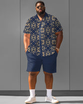 Big & Tall Men's Palace Style Pattern Short Sleeve Shirt Shorts Set