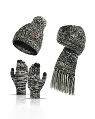 Knitted Mixed Color Hat Thickened Scarf Touch Screen Gloves Three-piece Set