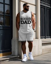 Men's Big Size Funny SOCCER DAD & Football Printed Basketball Vest and Shorts Set
