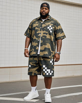 Big Men's Outdoor Mountain Climbing Activities Army Fans Camouflage Short Sleeve Shirt Shorts Suit