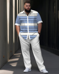 Men's Big Business Casual Colorblock Printed Short-sleeved Shirt Suit