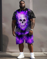 Big Men's Burning Skull Print T-Shirt and Shorts Casual Set