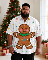 Big & Tall Men's Christmas Polka Dot Gingerbread Man Cartoon Print Short Sleeve Shirt
