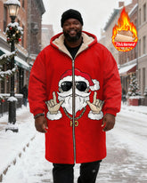 Big & Tall Men's Sunglasses Santa Claus Bier Printed Velvet Thickened Long Hooded Coat