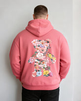 Big & Tall Men's Pink Floral Bear Print Cardigan Hoodie