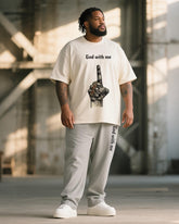 Big & Tall Men's Graffiti Finger God With Me Printed T-Shirt Trousers Suit