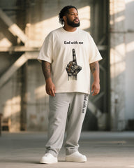 Big & Tall Men's Graffiti Finger God With Me Printed T-Shirt Trousers Suit