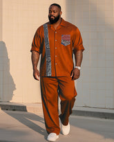 Big Boy Must-Have Fashion African Impression Totem Print Short Sleeve Shirt Trousers Suit