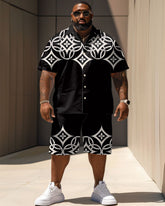 Men's Plus Size Daily Casual Black Diamond Geometric Print Shirt Shorts Suit