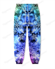 Couple Matching Aurora Snowflake Plus Size Hoodie Sweatpants Set