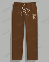 Big Men's Brown Round Geometric Alphabet Print T-Shirt Trousers Set