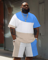 Men's Plus Size Colorblock Short Sleeve T-shirt and Shorts Set