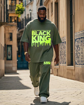 Big Boys June Festival Black History Green Bottom Print Short Sleeve Trousers Suit