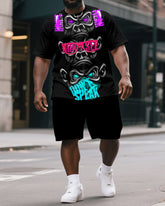 Men's Big & Tall Splicing Gorillas Tech Theme Print Casual Short-Sleeved T-shirt & Short Set