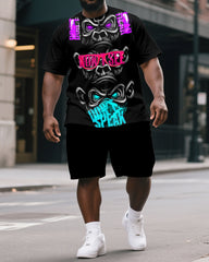 Men's Big & Tall Splicing Gorillas Tech Theme Print Casual Short-Sleeved T-shirt & Short Set