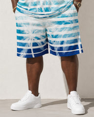 Big & Tall Men's Gradient Rainbow Stripe Coconut Print Tank Shorts Set