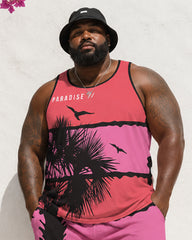 Big & Tall Men's Coconut PARADISE Letter Print Tank Top Shorts Set