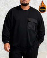 Big & Tall Men's Splicing Pocket Crewneck Plus Velvet Crewneck Sweatshirt 2XL-8XL