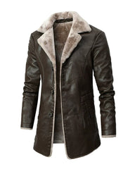 Big & Tall Men's Medium And Long Large Lapel Thickened Leather Suit Jacket S-3XL