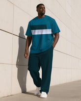Men's Plus Size Simple Gradient Stripe Colorblock Print T-shirt Trousers Suit